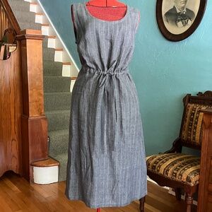 NWOT Linenbee (like NPL) Gray Pinstriped Linen Jumper Pinafore Dress Pockets M/L